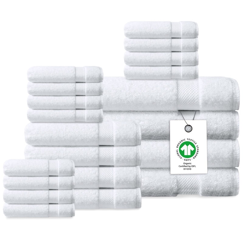 Delara 20-Piece Organic Cotton Towel Set, 650 GSM Luxury Plush, Quick Dry & Ultra-Absorbent, GOTS & OEKO-TEX Certified, White