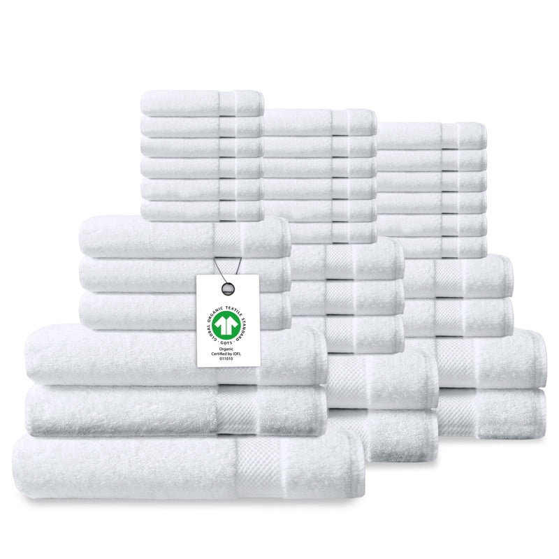 Delara 33-Piece Organic Cotton Towel Set, 650 GSM Luxury Plush, Quick Dry & Ultra-Absorbent, GOTS & OEKO-TEX Certified, White