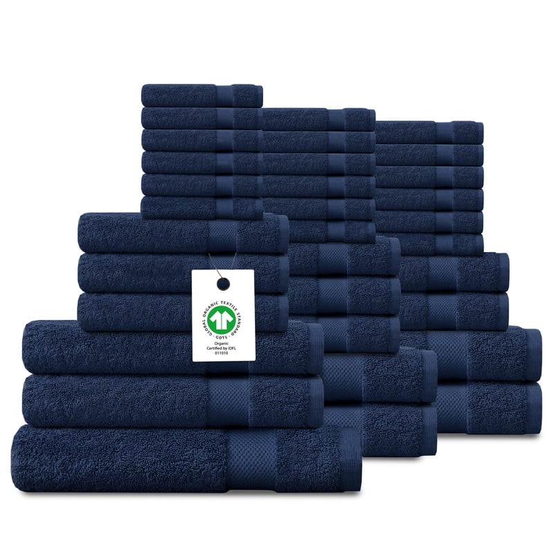 Delara 33-Piece Organic Cotton Towel Set, 650 GSM Luxury Plush, Quick Dry & Ultra-Absorbent, GOTS & OEKO-TEX Certified, Navy Blue