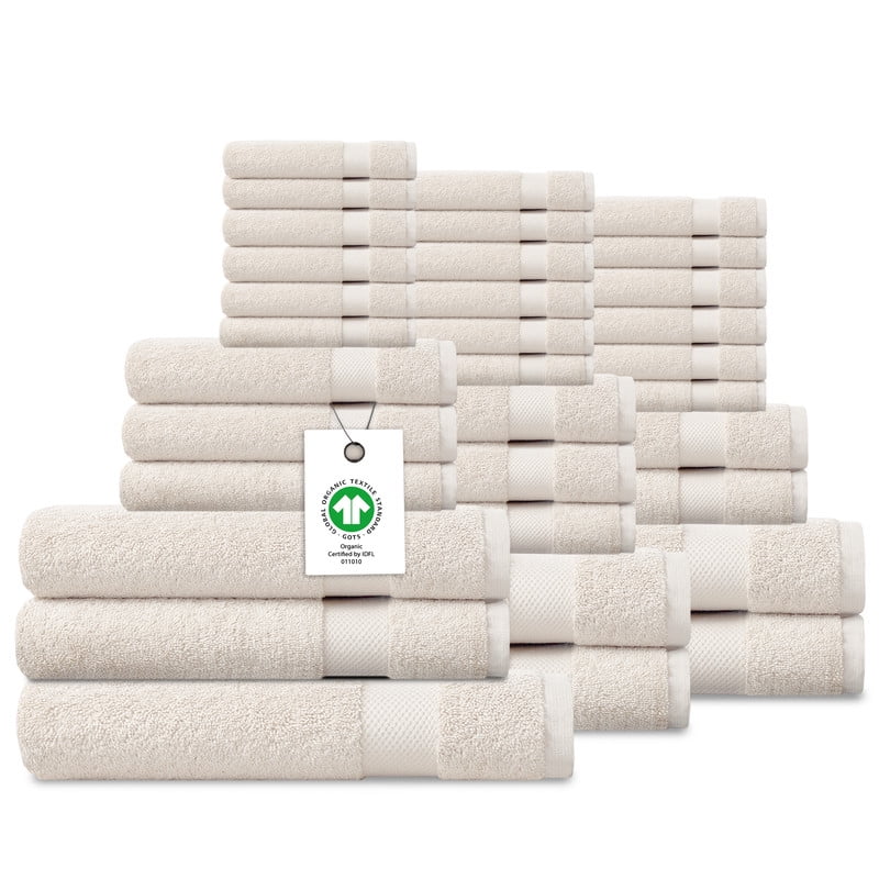 Delara 33-Piece Organic Cotton Towel Set, 650 GSM Luxury Plush, Quick Dry & Ultra-Absorbent, GOTS & OEKO-TEX Certified, Ivory