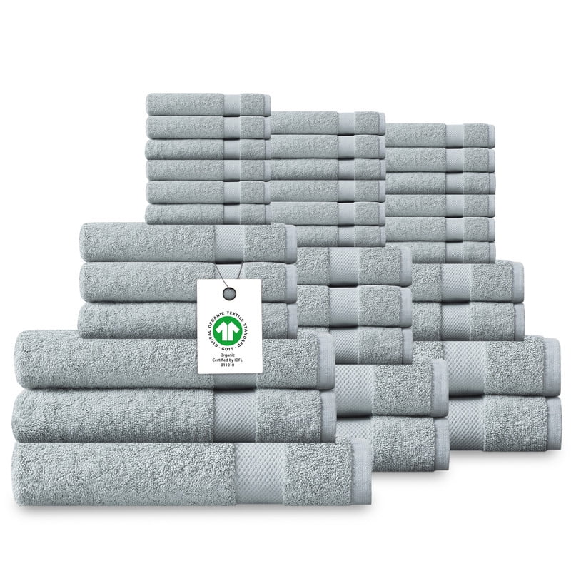 Delara 33-Piece Organic Cotton Towel Set, 650 GSM Luxury Plush, Quick Dry & Ultra-Absorbent, GOTS & OEKO-TEX Certified, Light Blue