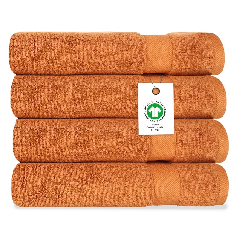 Delara Organic Cotton Plush Bath Towel Pack of 4, GOTS & OEKO-TEX Certified, Premium Feather Touch Technology Towels, 650 GSM Long Staple, Ultra-Absorbent, 30"x58"