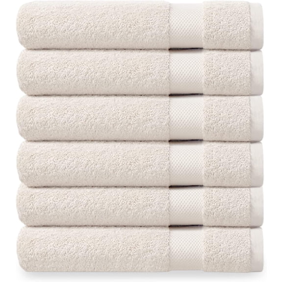 Delara Organic Cotton Washcloths 6-Pack, 13"x13" 650 GSM Plush Soft Quick-Dry Face Towels, Ultra-Absorbent, GOTS & OEKO-TEX, Ivory