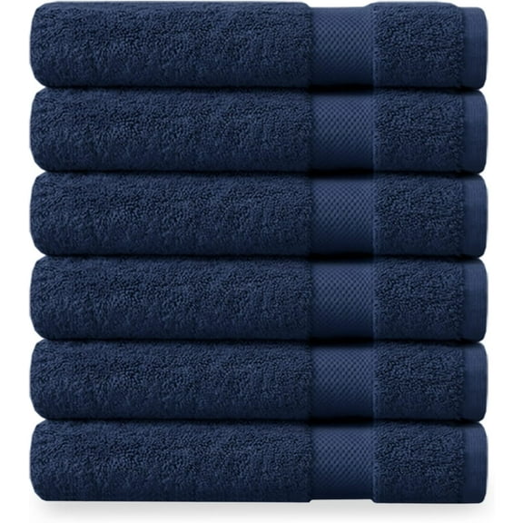 Delara Organic Cotton Washcloths 6-Pack, 13"x13" 650 GSM Plush Soft Quick-Dry Face Towels, Ultra-Absorbent, GOTS & OEKO-TEX, Navy Blue