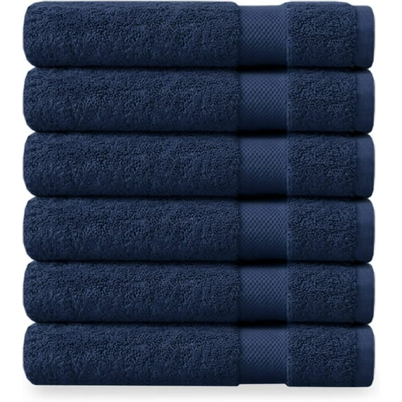 Delara Organic Cotton Washcloths 6-Pack, 13"x13" 650 GSM Plush Soft Quick-Dry Face Towels, Ultra-Absorbent, GOTS & OEKO-TEX, Navy Blue