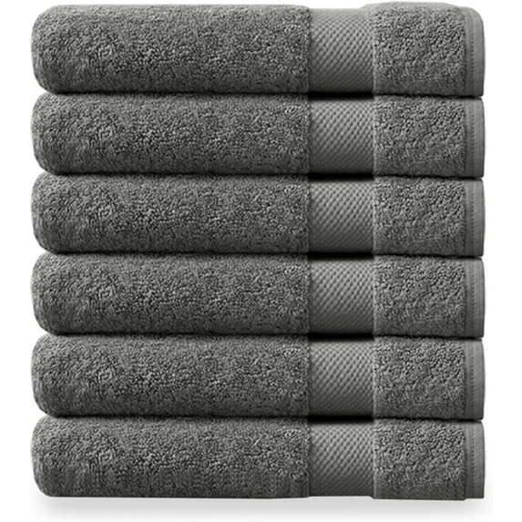 Delara Organic Cotton Washcloths 6-Pack, 13"x13" 650 GSM Plush Soft Quick-Dry Face Towels, Ultra-Absorbent, GOTS & OEKO-TEX, Dark Grey