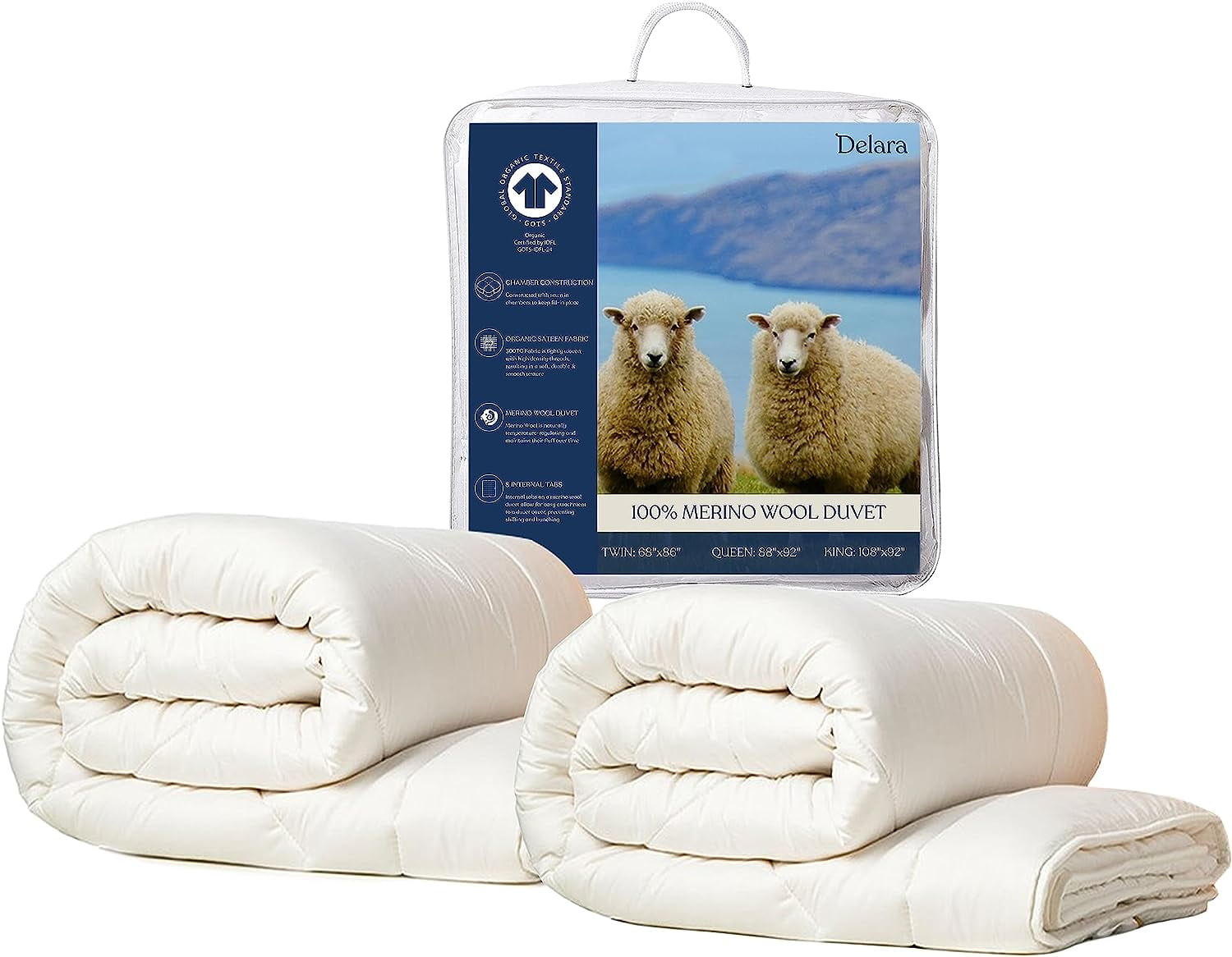 Delara Organic Cotton Queen Duvet Insert White Cotton Comforter