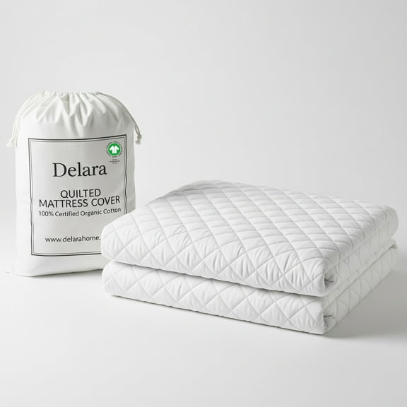 Delara Organic Cotton Quilted Mattress Protector, GOTS Certified, 400 TC, Ultra-Soft 0.25” Padding, Deep Pocket up to 18", Twin 39"x75”, White
