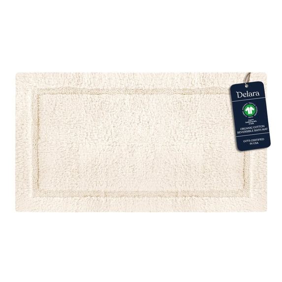 Delara Organic Cotton Reversible Bath Mat – 3000 GSM, GOTS Certified, Ultra-Thick & Super Absorbent | Soft, Plush & Quick-Drying Bathroom Rug