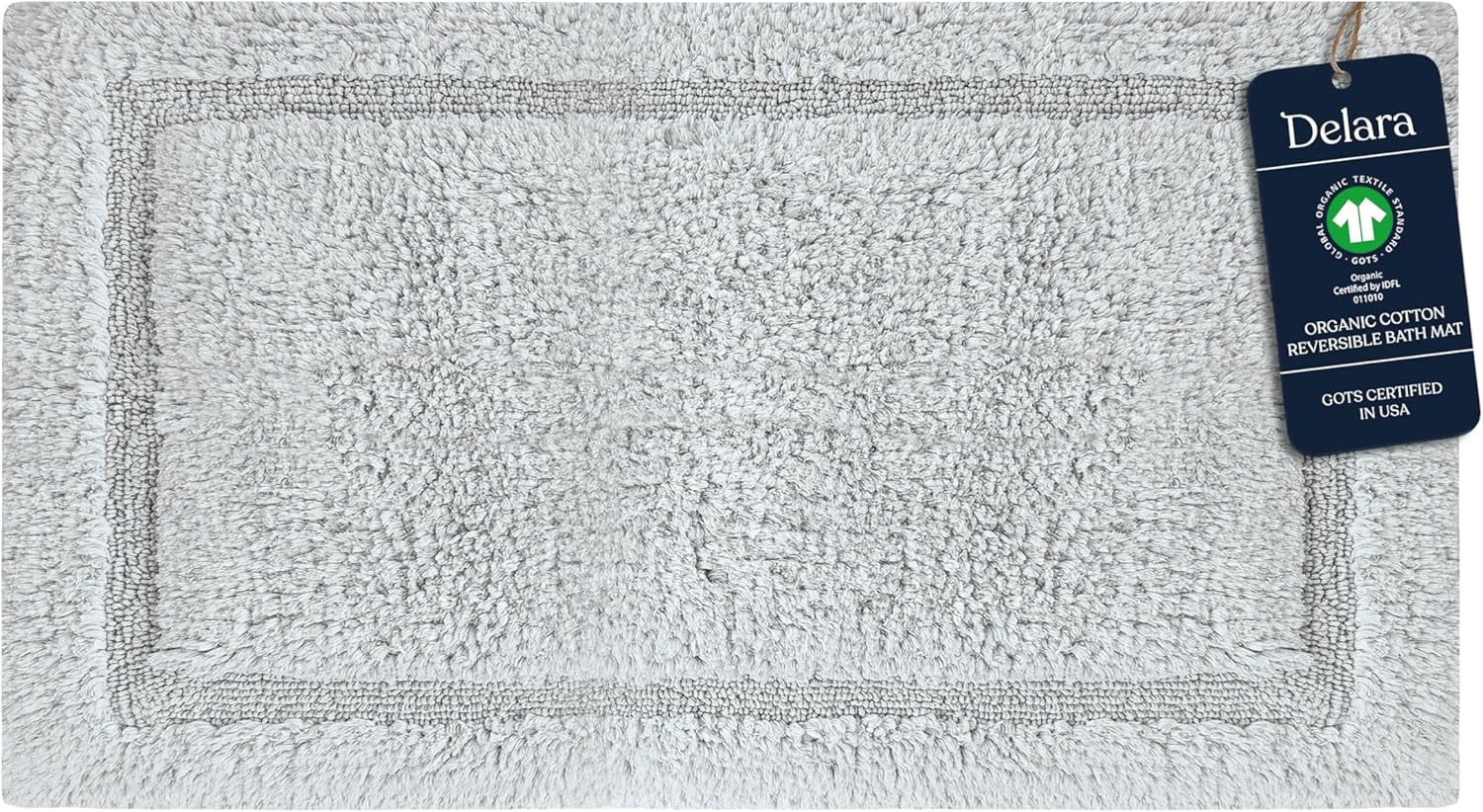Delara Organic Cotton Reversible Bath Mat – 3000 GSM, GOTS Certified, Ultra-Thick & Super Absorbent | Soft, Plush & Quick-Drying Bathroom Rug