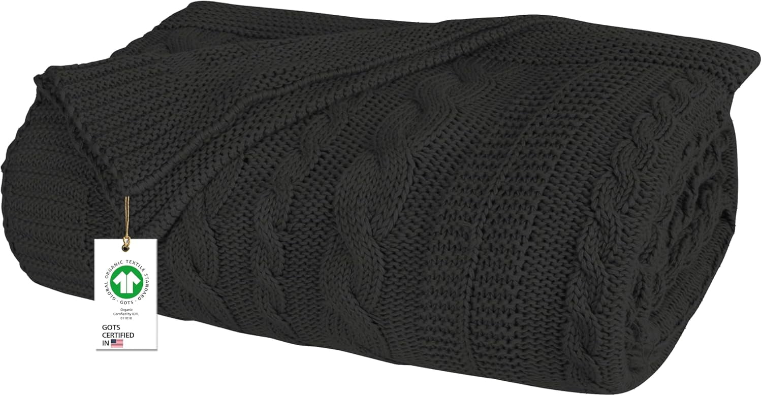 Delara Organic Cotton Throw Blanket 50x70 inches, GOTS Certified