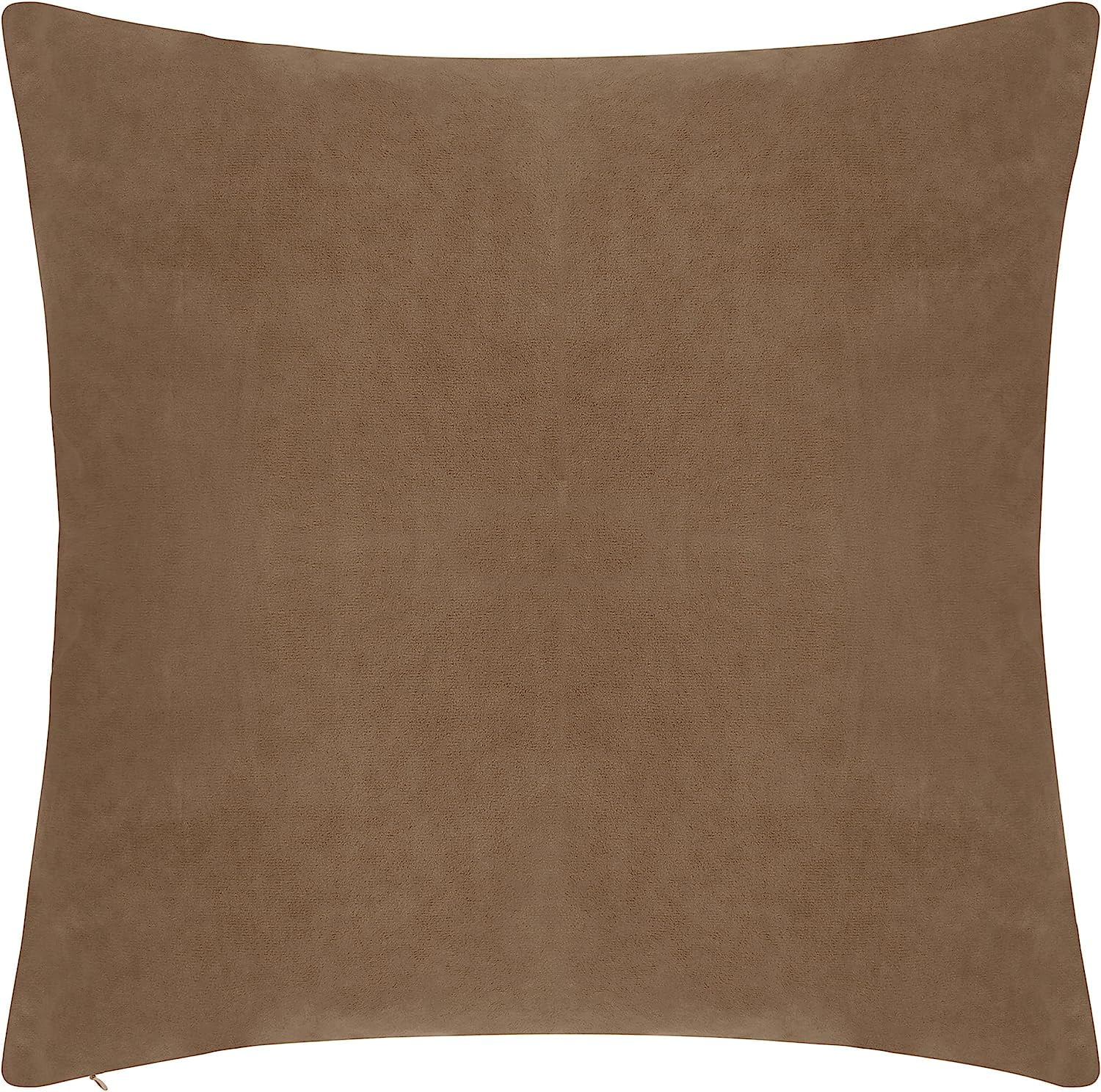 Delara Velvet Decorative Throw Pillow Cover, 20x20 inch, Pack of 1, Soft Breathable Cushion Cover with Hidden Zipper, Khaki
