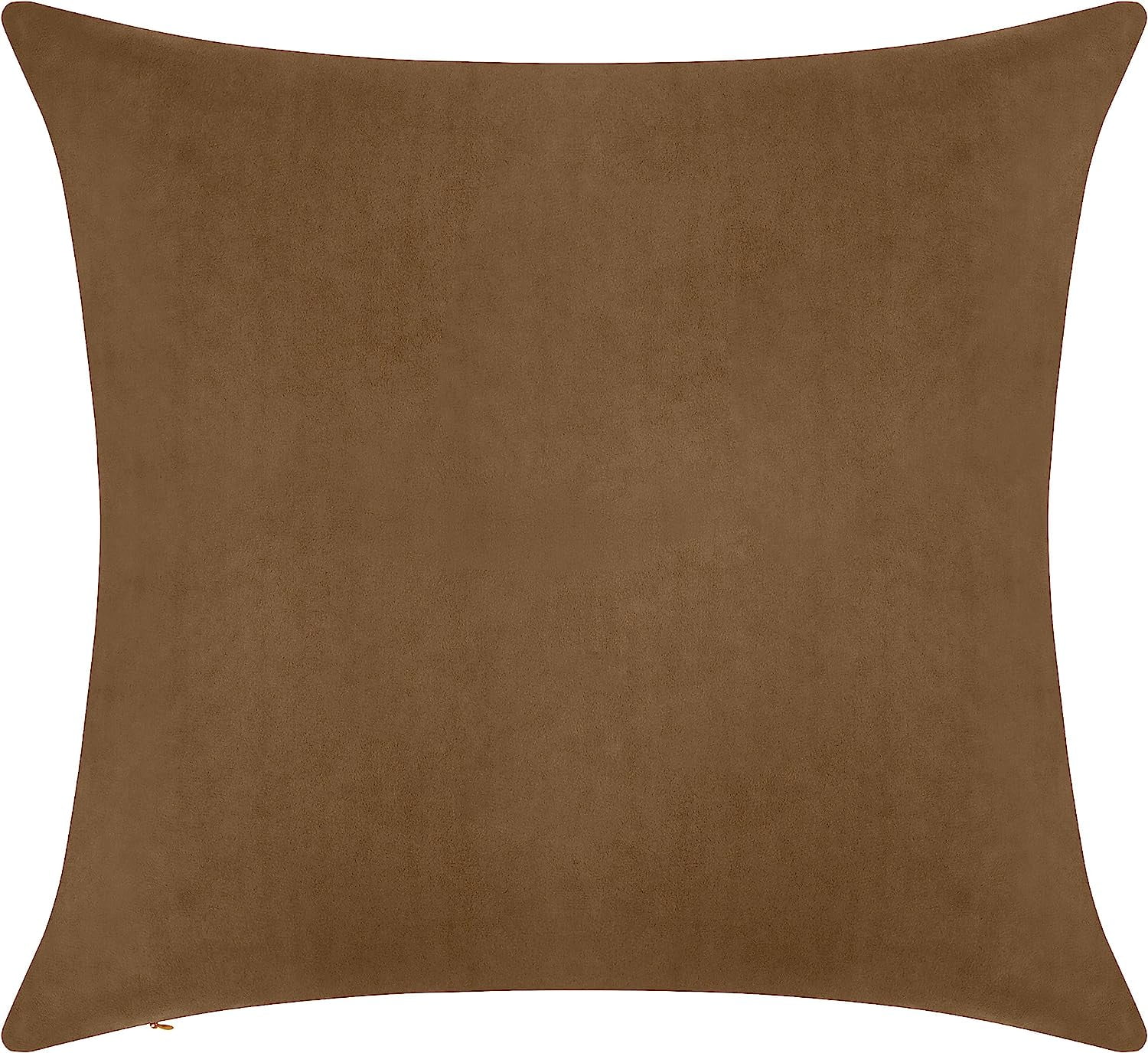 Delara Velvet Decorative Throw Pillow Cover, 20x20 inch, Pack of 1, Soft Breathable Cushion Cover with Hidden Zipper, Light Brown