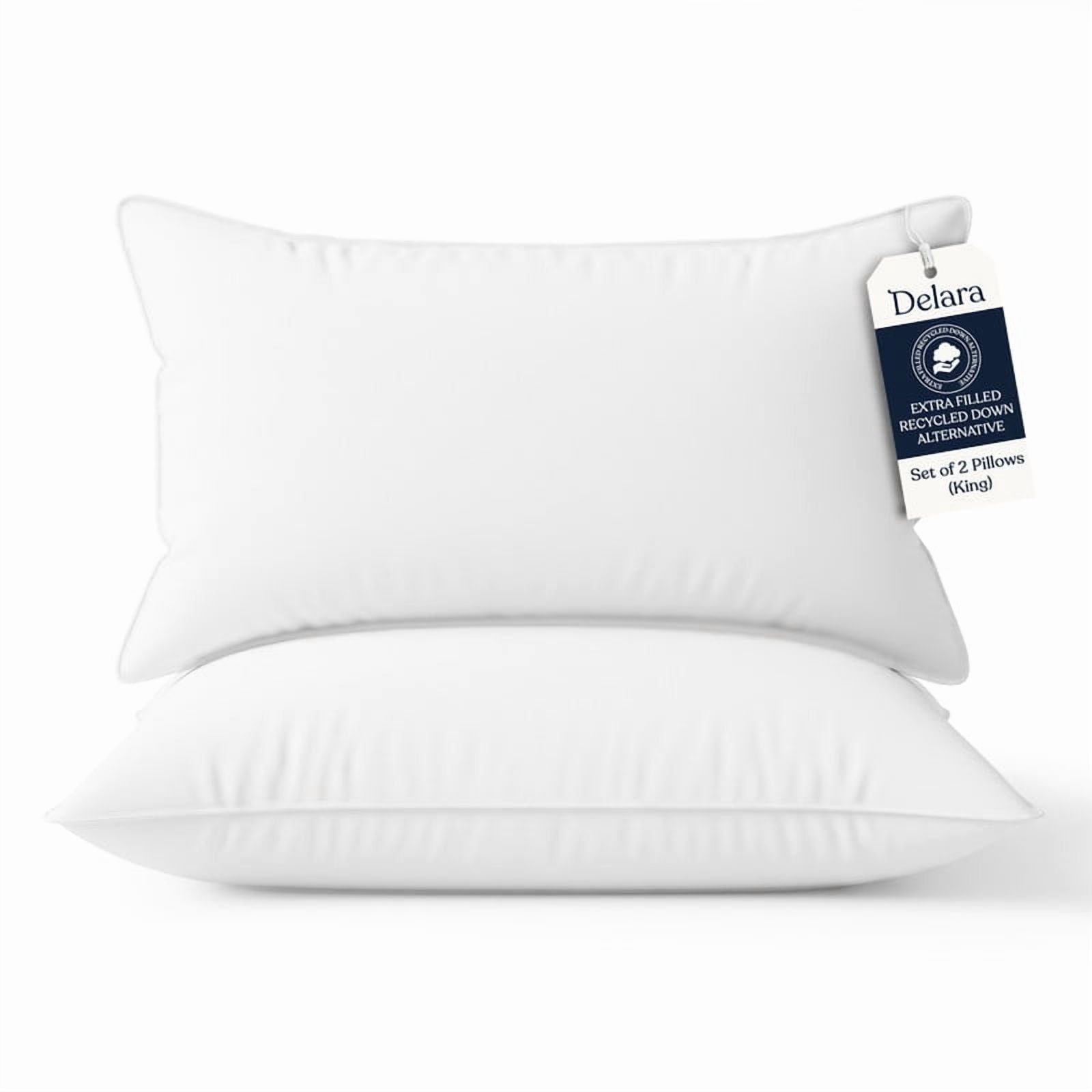 Delara Bed Pillows Set of 2 GOTS Certified Organic Cotton Sateen Shell, Down Alternative Fill, Hypoallergenic, Cooling & Breathable, Triple Certified GOTS + OEKO-TEX + GRS, Eco-Friendly, King 20"x36"