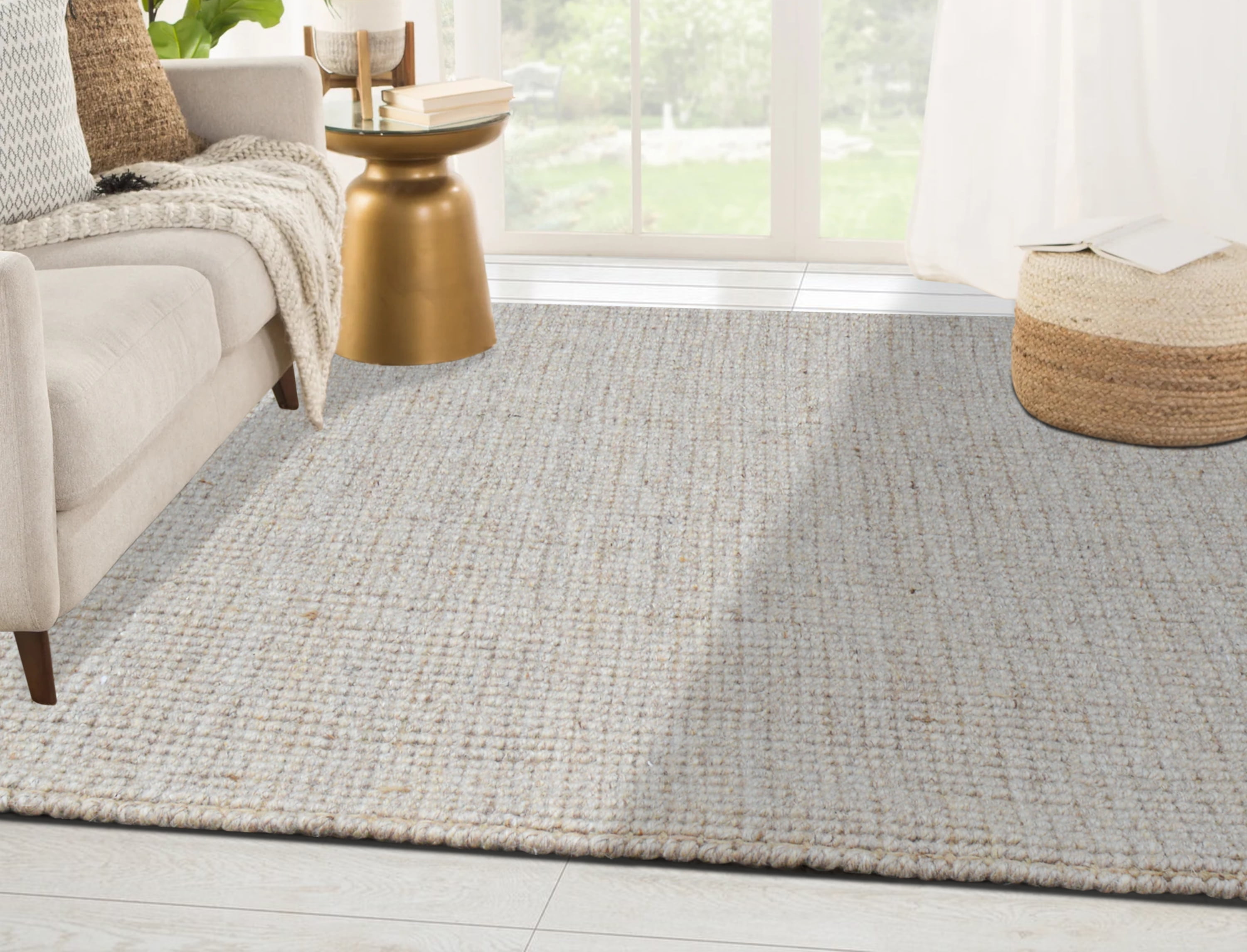 Handwoven Natural Wool and Jute Rectangular Area Rug 7'.8" x 10'