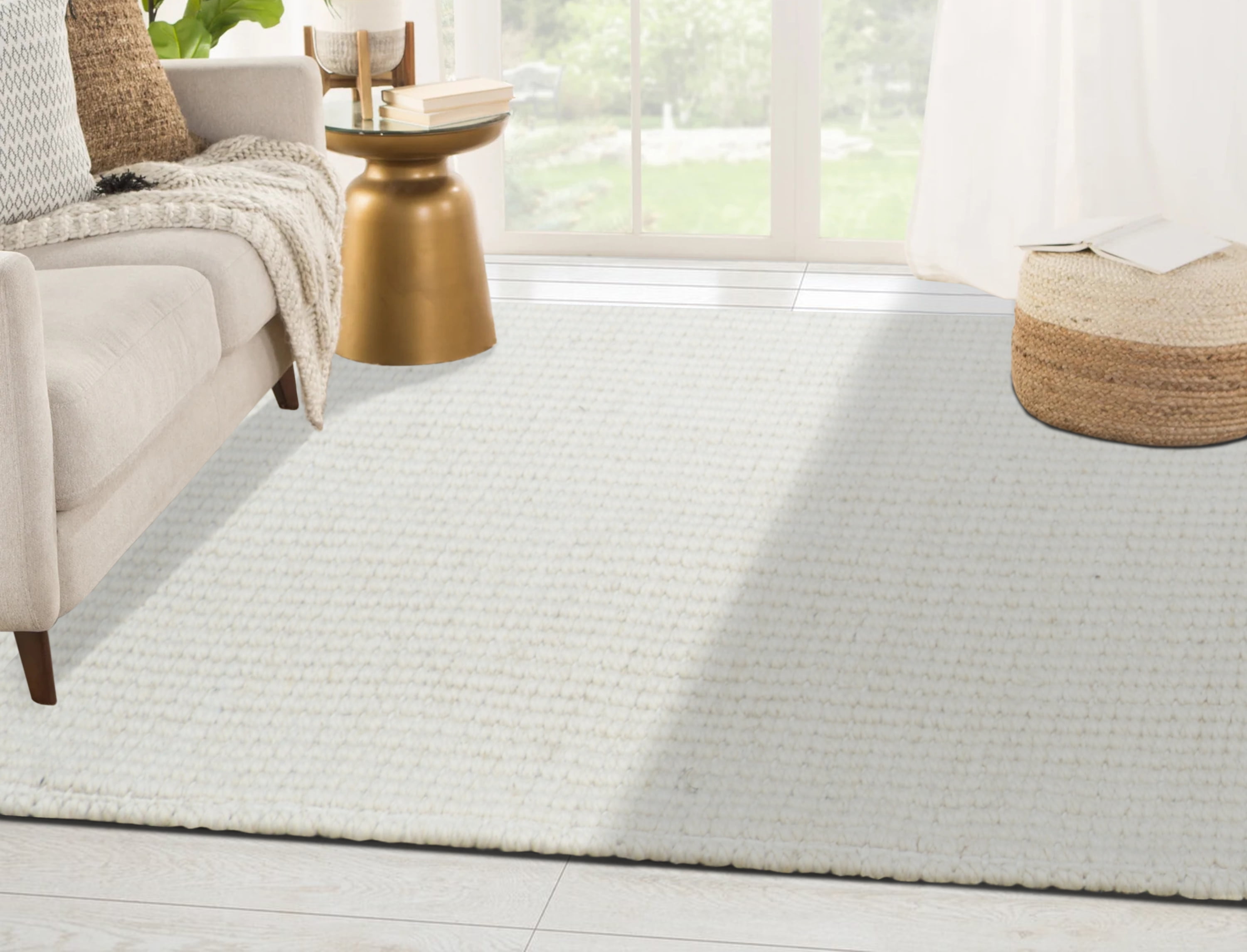 Ivory Handwoven Wool and Jute Rectangular Area Rug 7'.8" x 10'