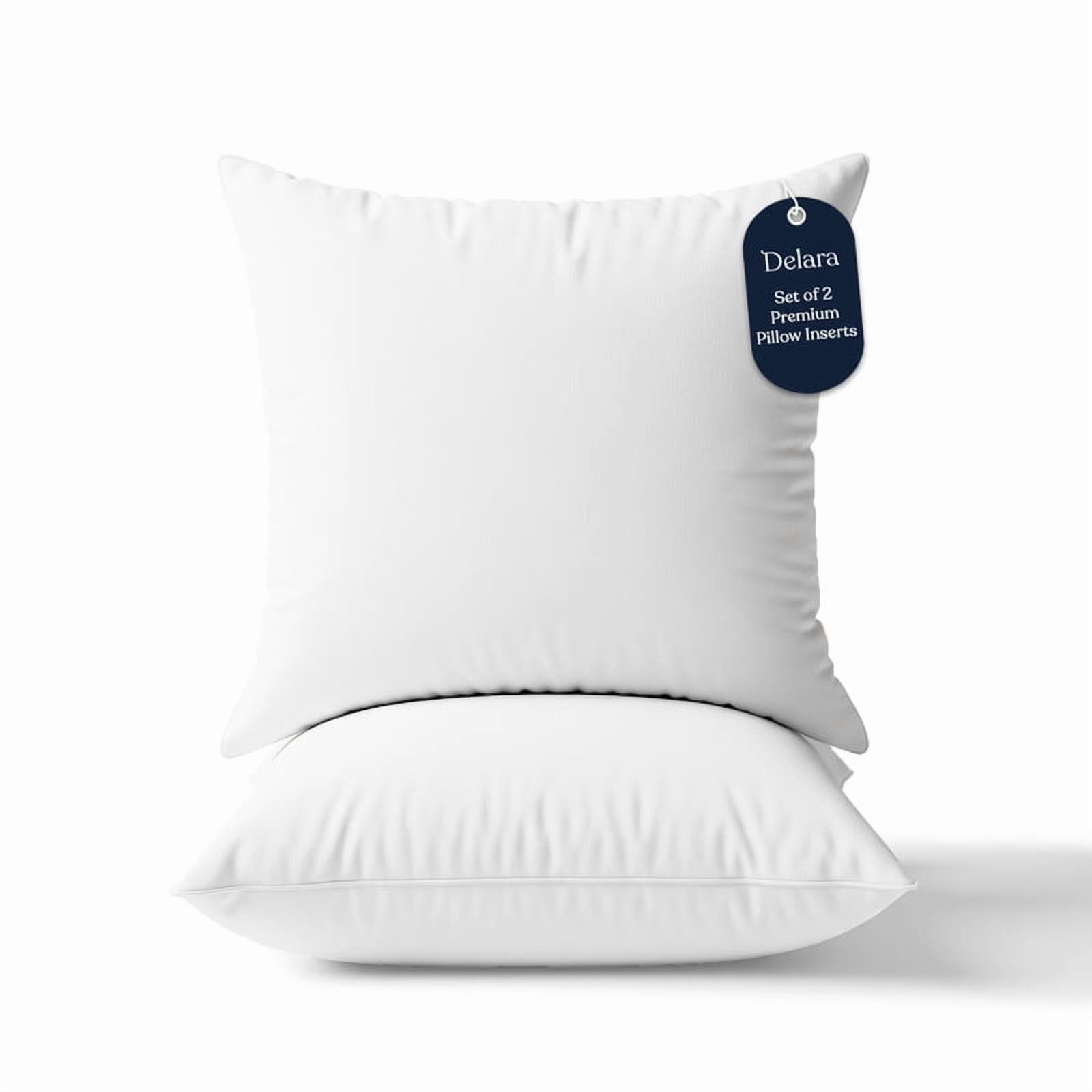 Delara 24x24 Throw Pillow Inserts Set of 2 - Organic Cotton Shell, 7D Recycled Down Fill, 1150 GSM Fluffy & Decorative Lumbar Pillows for Couch & Bed