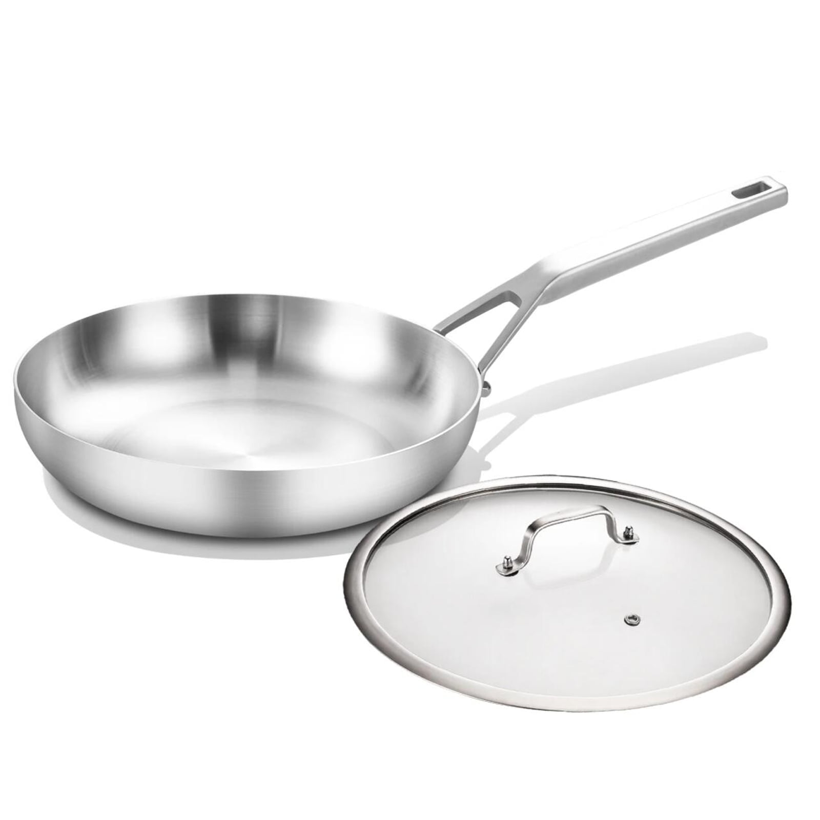 DELARLO Tri-Ply Stainless Steel Woks, 12 Inch Healthy Non-Toxic Cooking Wok Pan with Lid, Wide & Deep Cookware Stir-Fry Pans, Dishwasher and Oven Safe Up To 600°F, Works on Induction