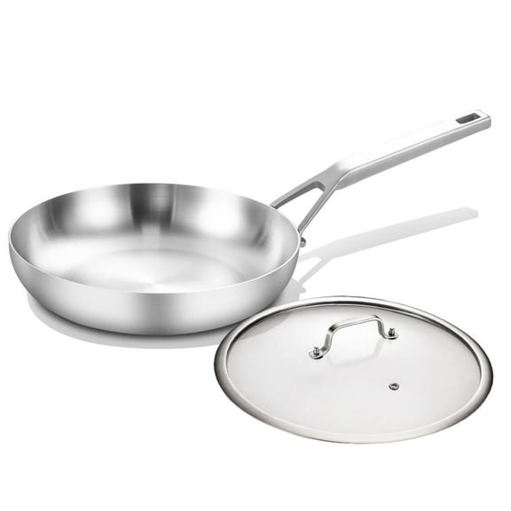 DELARLO Whole body Tri-Ply Stainless Steel 12inch Frying Pan with lid, Oven safe induction skillet,pots and pans set,Suitable for All Stove