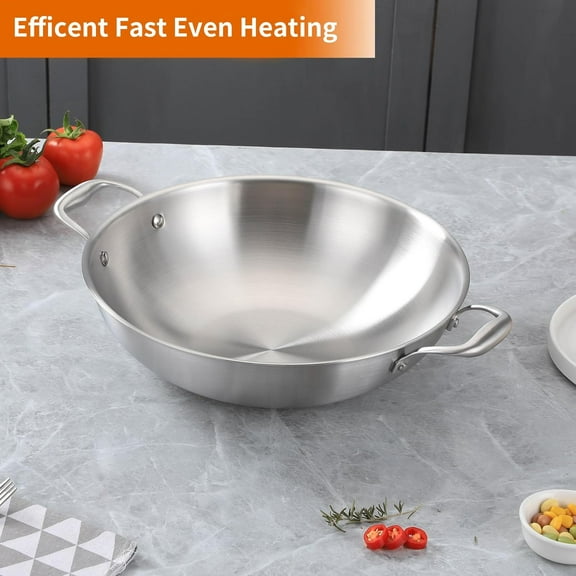 Delarlo Tri-Ply Stainless Steel Wok Pan With Lid, 12 Inch Induction Saute Pan, Dishwasher Safe Cooking Pan, Oven & Broiler Safe