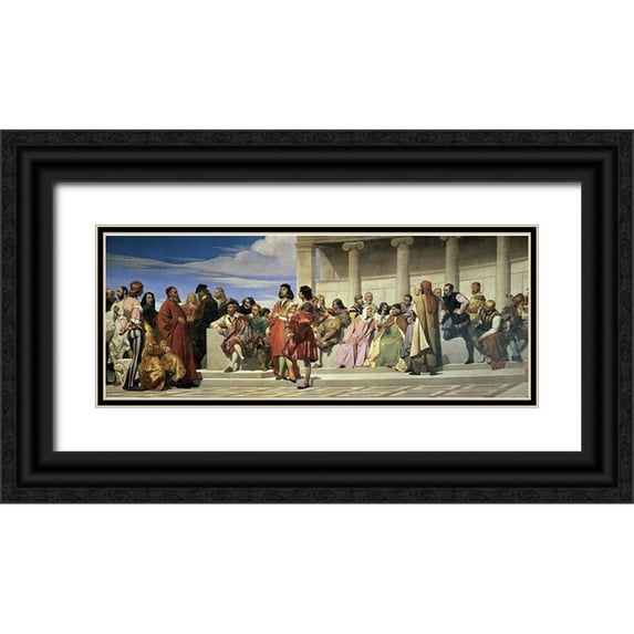 Delaroche, Paul 18x9 Black Ornate Wood Framed with Double Matting Museum Art Print Titled - Hemicycle De LEcole Des Beaux Arts