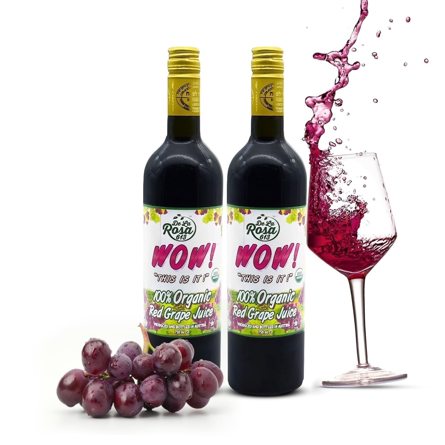 Delarosa613 Red Grape Juice, Organic, 750 ml Bottle (Pack of 2)