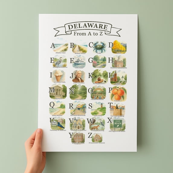 Delaware Alphabet State Symbols And Icons Decorative Wall Art Poster ...