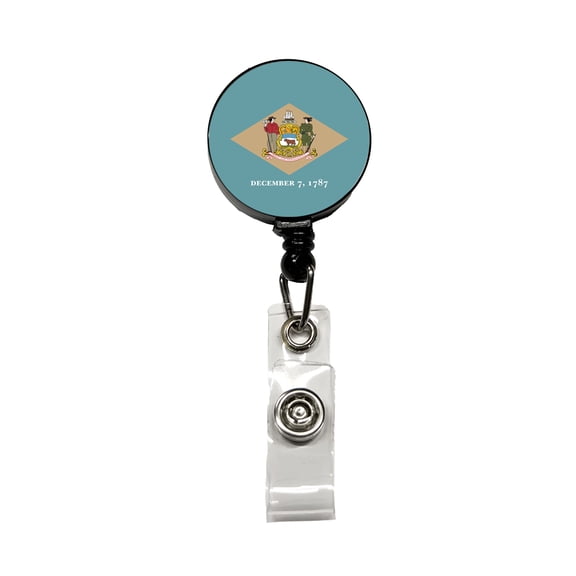 Delaware DE State Flag Retractable Reel ID Badge Key Card Name Tag Holder with Clip