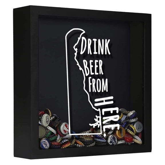 TORCHED Delaware Drink Beer Shadow Box 14"x14"x5" | Wall Mount Decor | Black
