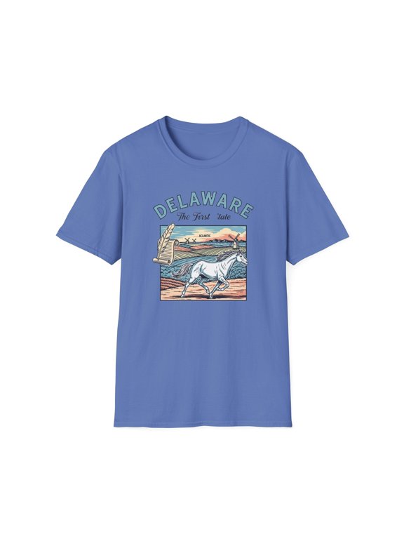 Delaware First State Vintage Horse Tee Travel Tourist Graphic Design Unisex 100 Cotton Gildan T-Shirt