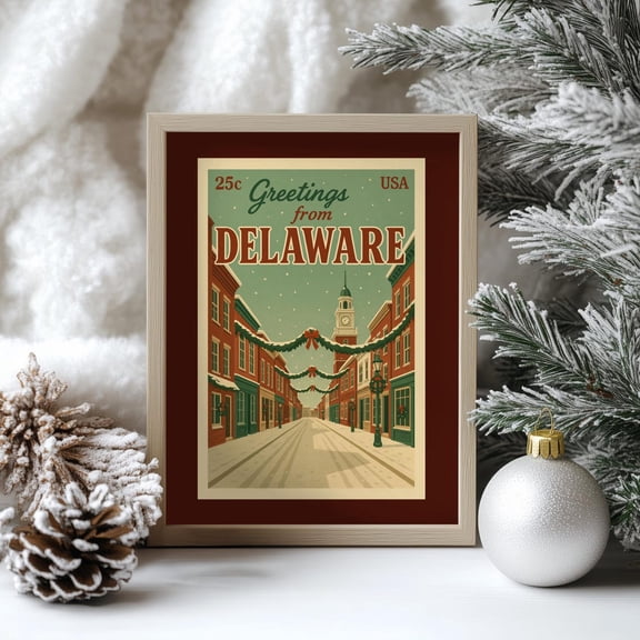 Delaware Postcard Wall Art RetroVintage Style State Mid Century Decor Unframed Paper Print