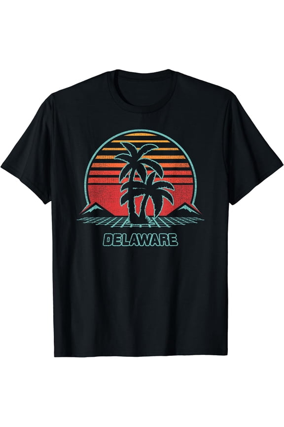 Delaware Retro Palm Tree Beach 80s Style T-Shirt