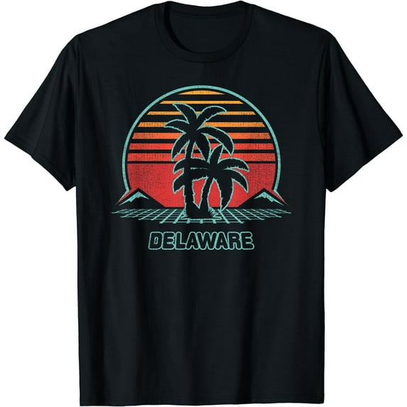 Delaware Retro Palm Tree Beach 80s Style T-Shirt