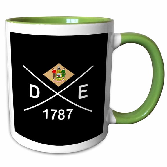 3drose, Delaware State Abbreviation, Statehood, Flag Art on Black Background., 11oz Two-tone Green Mug