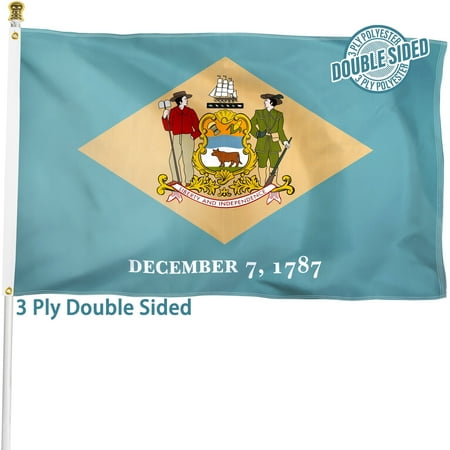 Delaware State Flag 3x5 ft, 3 Ply Double Sided Polyester DE Flag with Vibrant Print/4 Rows Hemming/Brass Grommets