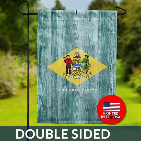 Delaware State Flag Rustic Wood Style Double Sided