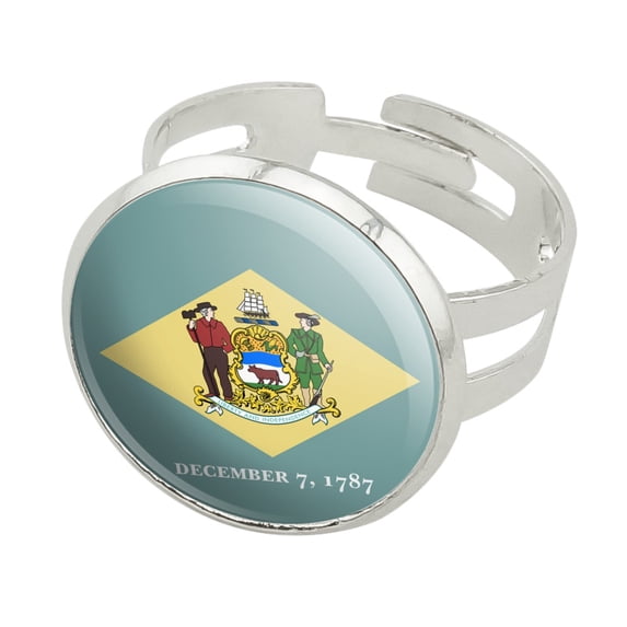 Delaware State Flag Silver Plated Adjustable Novelty Ring
