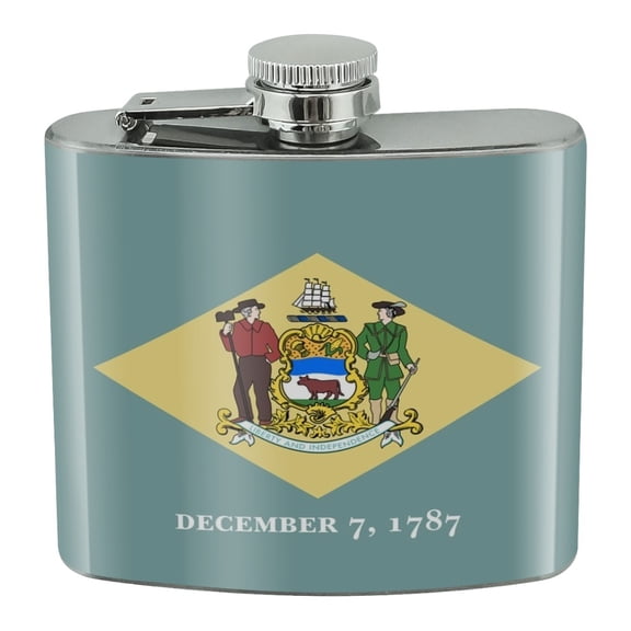 Delaware State Flag Stainless Steel 5oz Hip Drink Kidney Flask