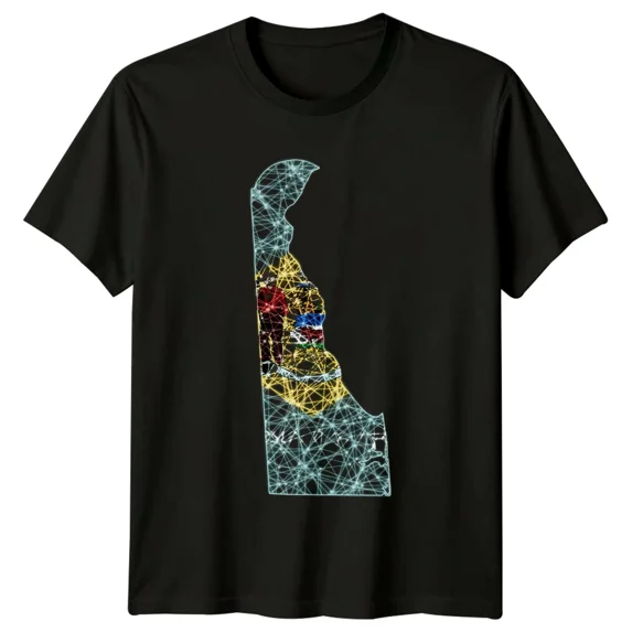 Delaware State Map Flag Mens T-Shirt Womens Tee Graphic Unisex Top