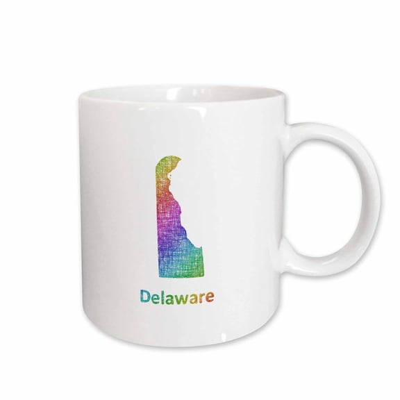 3drose, Delaware State Map - Rainbow Sketch Design, 15oz Mug