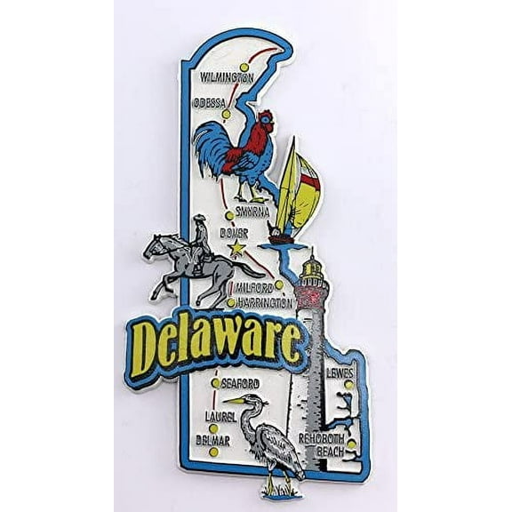 Delaware State Map and Landmarks Collage Fridge Collectible Souvenir Magnet FMC