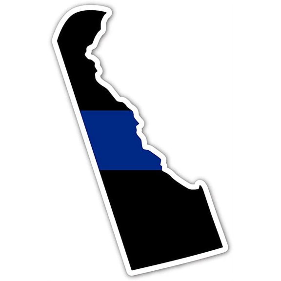 Delaware State Shape Police The Thin Blue Line Ribbon - Law Enforcement Family, Supporter, Personnel Bumper Sticker Decal 3x5 in
