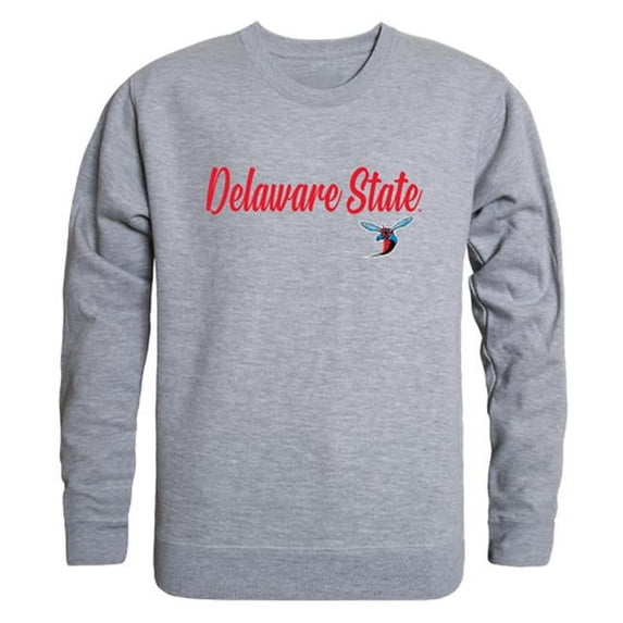 Delaware State University Script Crewneck T-Shirt, Heather Grey - Medium