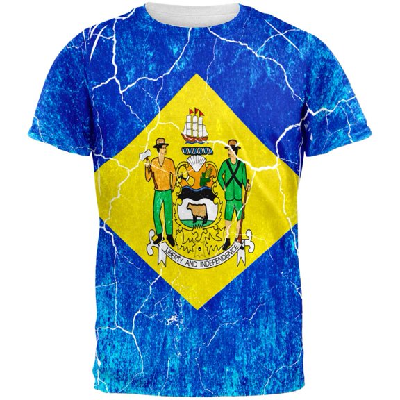 Delaware Vintage Distressed State Flag All Over Mens T Shirt Multi LG
