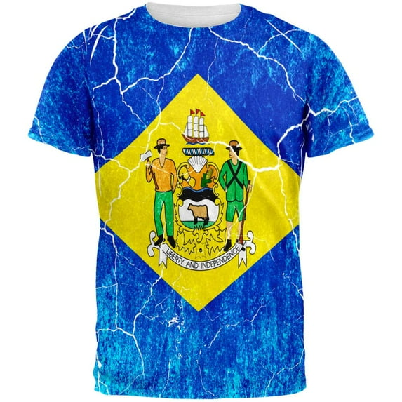 Delaware Vintage Distressed State Flag All Over Mens T Shirt Multi X-LG