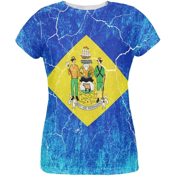 Delaware Vintage Distressed State Flag All Over Womens T Shirt Multi 2XL