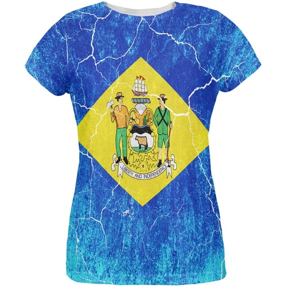 Delaware Vintage Distressed State Flag All Over Womens T Shirt Multi LG