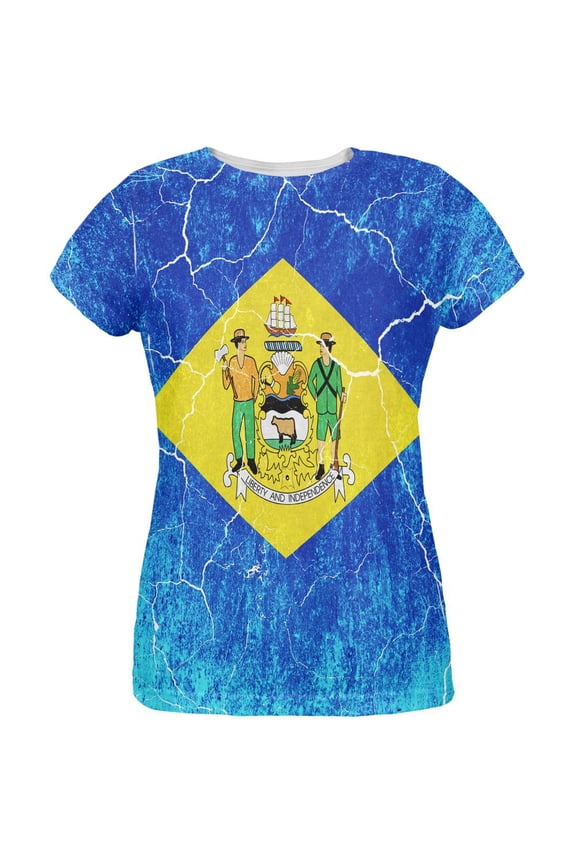 Delaware Vintage Distressed State Flag All Over Womens T Shirt Multi SM