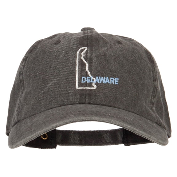 Delaware with Map Outline Embroidered Washed Cotton Twill Cap - Black OSFM