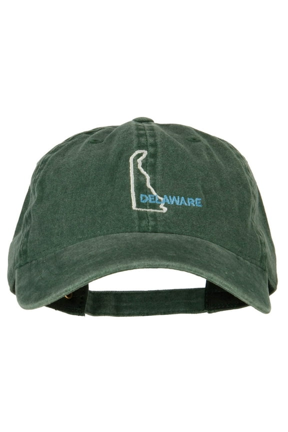 Delaware with Map Outline Embroidered Washed Cotton Twill Cap - Dk Green OSFM